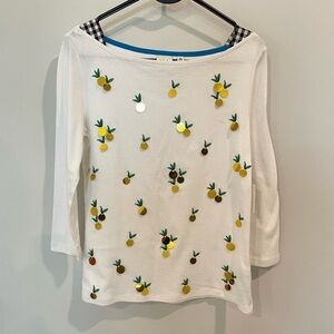 Rafaella Weekend Boatneck Embellished Pineapple Blouse